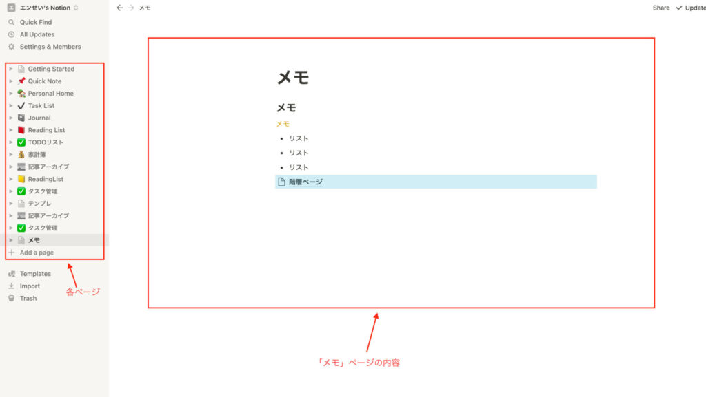 notionメモページ画面