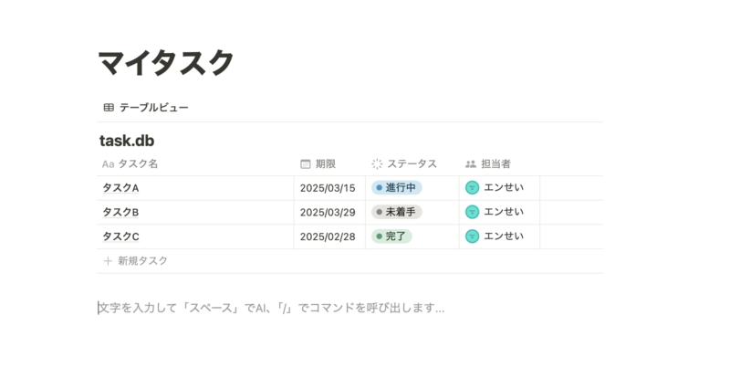 ホームのタスクデータベースサンプル